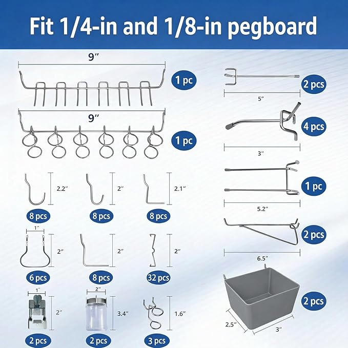 Pegboard Metal Hooks Kit 90PCS - Heavy Duty Utility Set for Garage & Workshop Organization, Wall Hanger Holder with Locks, No