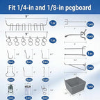Pegboard Metal Hooks Kit 90PCS - Heavy Duty Utility Set for Garage & Workshop Organization, Wall Hanger Holder with Locks, No