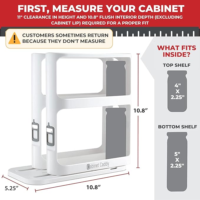 Cabinet Caddy Spice Rack Organizer for Cabinet - Slide & Rotate Kitchen Organizers and Storage - 2 Double-Decker Shelves - No