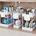 3 Pack Under Sink Organizers and Storage, 2 Tier Bathroom Cabinet Organizer Shelf with Hanging Cups for Kitchen & Bathroom (W