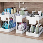 3 Pack Under Sink Organizers and Storage, 2 Tier Bathroom Cabinet Organizer Shelf with Hanging Cups for Kitchen & Bathroom (W