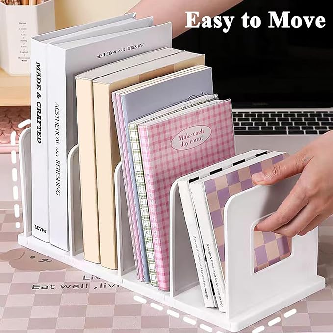 SAYEEC Desk File Sorter Vertical Desktop File Folder Organizer 4 Section Plastic Book Holder Adjustable Shelf Dividers Closet