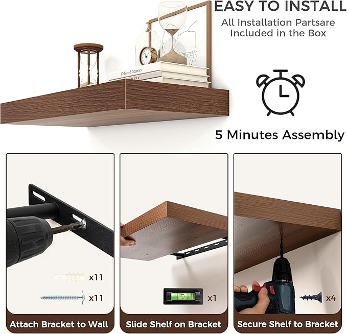 Floating Shelves for Wall, 48 Inch Wide x 12 Inch Deep Floating Shelves, Long Wood Floating Wall Shelf Shelves for Living Roo