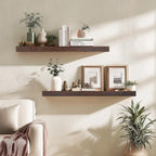 Floating Wall Shelves 30x6.8x1.7 Inch – Solid Wood Rustic Shelves in Walnut Finish – Wall Mounted Heavy Duty Display Shelf fo