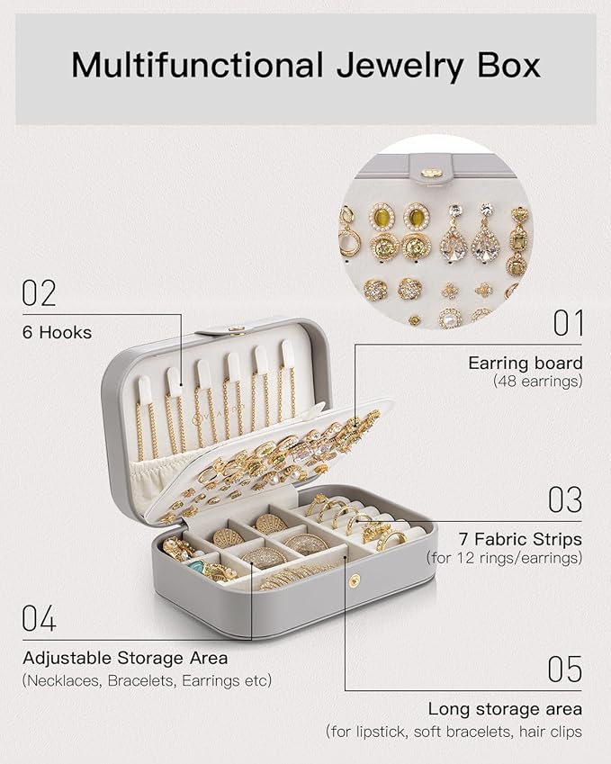 VLANDO Travel Jewelry Case, PU Leather Travel Jewelry Box with Earring Holder, Portable Display Small Jewelry Box for Mothers