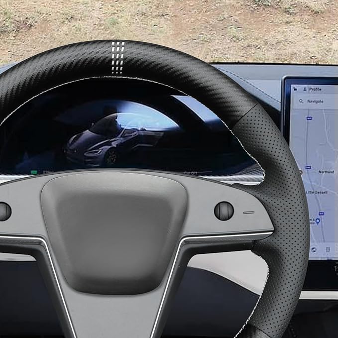 MEWANT Hand Stitched Tesla Model S(O-Shaped) Steering Wheel Cover Wrap for Tesla Model S 2021-2023 / Model X 2021-2023 Steering Wheel Accessories