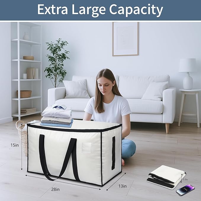 6 Pack-Extra Large Heavy Duty Moving Bags - Waterproof Storage Totes with Handles & Zippers, Foldable for College Dorm, Stora