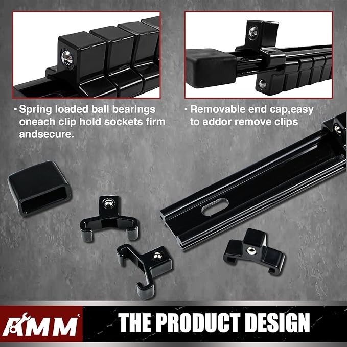 AMM 6-Piece Socket Organizer, 1/2 inch Drive ABS Tools Socket Holder,Heavy Duty Socket Racks, Premium Quality Socket Clip Rai