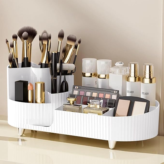 Booklov Roating Makeup Caddy Organizer for Vanity, Large Capacity Cosmetic Display Case, Clear Acrylic Countertop Beauty Stor