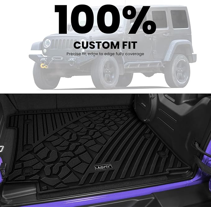 LASFIT Trunk Mat for Jeep Wrangler JL 2018-2025 2026 4 Door Cargo with SUBWOOFER, All Weather TPE Custom Fit Cargo Mat Fit for Flat Load Floor Gas Type, Black (Not for JK/Not PHEV/Not 2-Door)