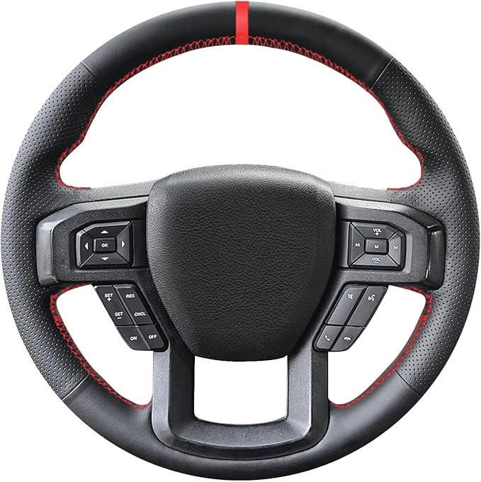 Belinous Leather Steering Wheel Cover Lace Up, Hand-Stitch on Wrap, Steering Wrap Compatible with Ford F-150 F250 King Ranch/Lariat/XL/XLT/Limited/Platinum/Police Responder 2015-2020 (Red)