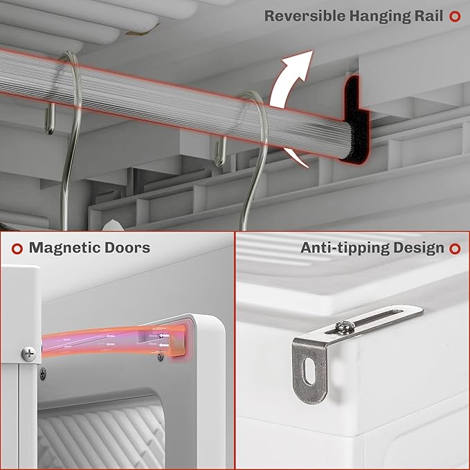 HOMCOM Portable Wardrobe Closet, Folding Clothes Storage Organizer with 3 Cube Compartments, Hanging Rod, 4 Magnet Doors, Whi