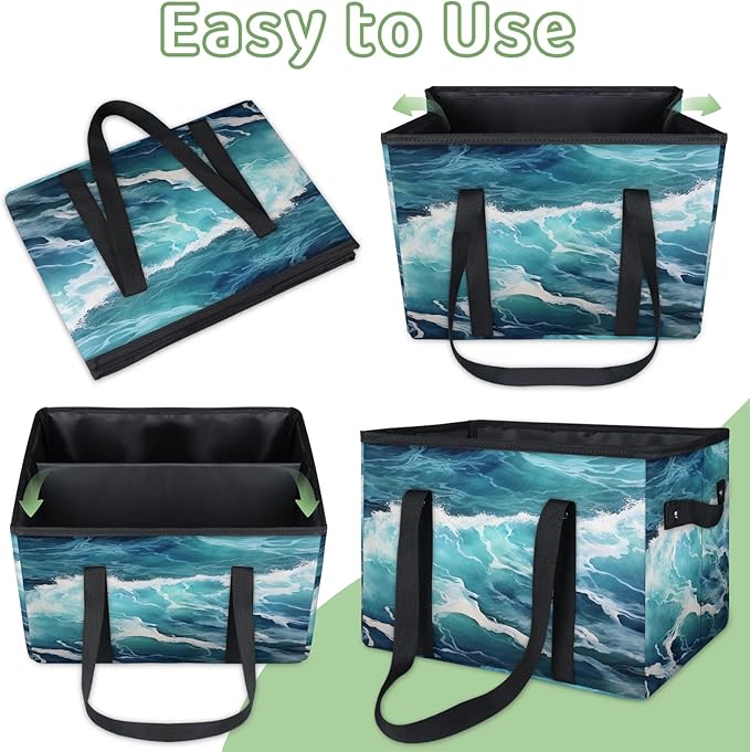 Reusable Grocery Bags Heavy Duty Shopping Bags Foldable Large Tote Bags with Long Handles & Hard Bottom