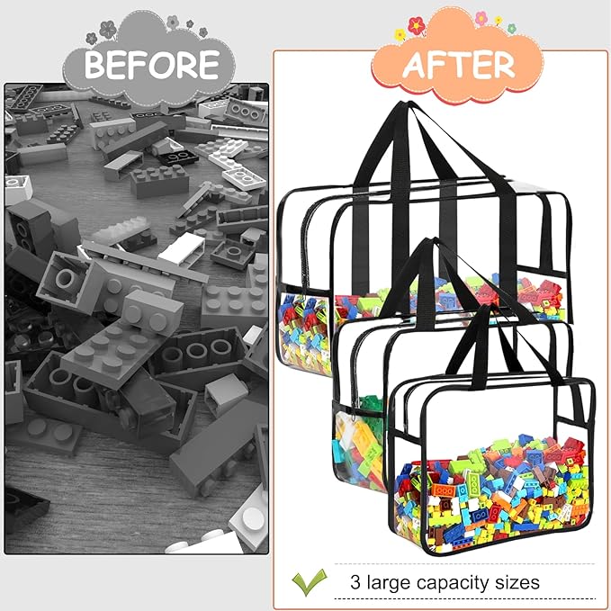 6 Packs Toy Storage Bags with Labels, Reusable Clear PVC Board Game Storage, Travel Waterproof Organizer Bags with Zipper Lar
