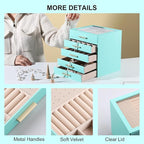 Frebeauty Clear Lid Jewelry Box,5-Layer Jewelry Organizer with Drawer,PU Leather Jewelry Organizers and Storage,Jewelry Boxes