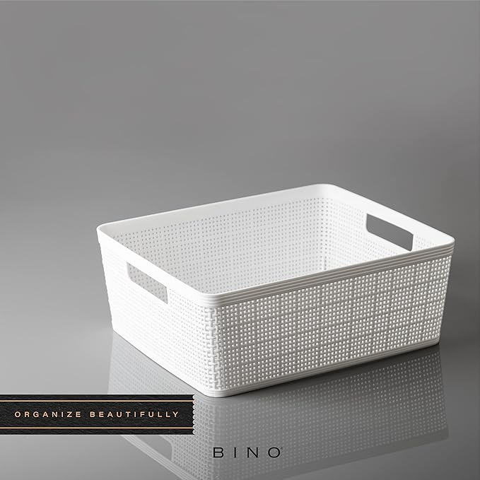 BINO | Woven Plastic Basket | Medium (White), 4-Pack | THE JUTE COLLECTION | Home Organization, Space - Saving Storage, Styli