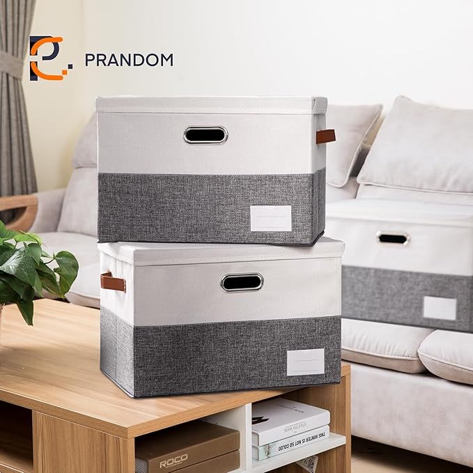 PRANDOM Foldable Storage Bins with Lids [3-Pack] Fabric Collapsible Storage Boxes Baskets Cubes Containers with Handles for C