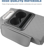 Car Armrest Storage Box,Car Accessories Console Organizers and Storage,Universal Waterproof Leather Console Cover with Cup Holder and Phone Holder,Suitable for Most Cars (Embroidered, Gray)