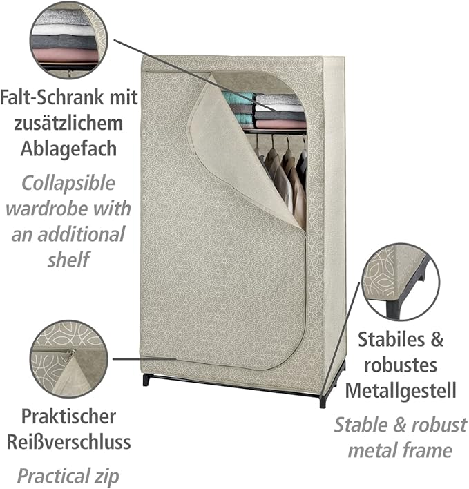 WENKO Balance 64511100 Wardrobe with Shelf Mobile Wardrobe 90 x 160 x 50 cm Beige