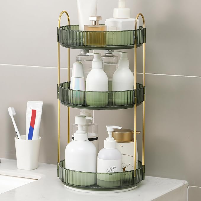 YCIA&DONE 360 Rotating Makeup Organizer and Storage for Vanity Countertop 3 Tiers, High Capacity Cosmetic Skincare Perfume Or