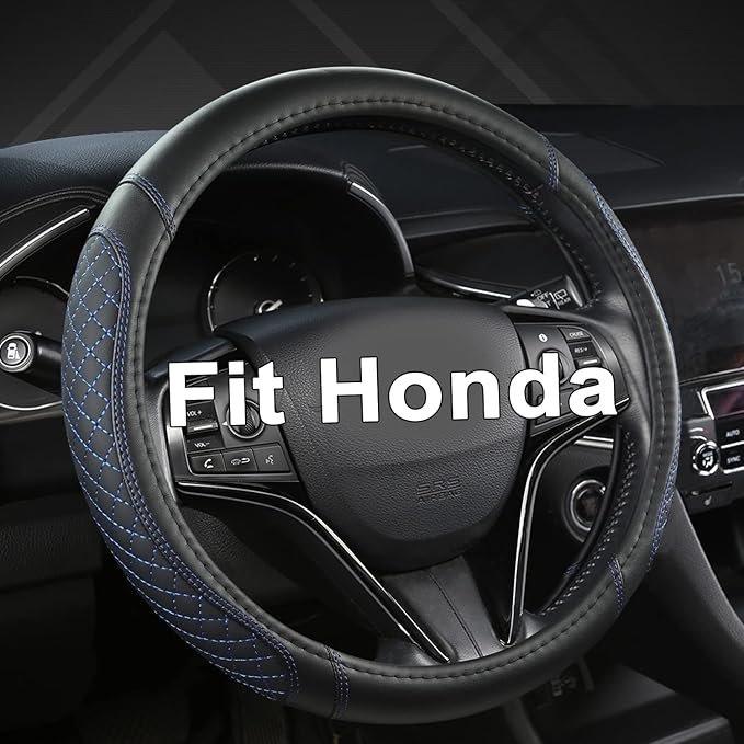 West Llama Customized Auto Car Steering Wheel Cover for Honda Accord CR-V HR-V Pilot Civic(Diamond Quilted -Black+Blue-Standa