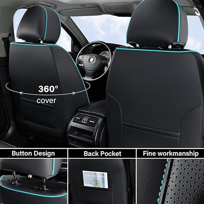 Coverado Seat Covers, Car Seat Cover Front Seats, 2 Pack Universal Seat Covers for Cars, Nappa Leather Waterproof Seat Cover,