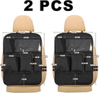 Car Seat Organizers,Multi-functional Back Seat Protectors, Storage Pouches, Child kicking prevention and Tray Holders Kick Mats Back (for Cars, Kids,and Rear Seats) (Black, 2 Pack)