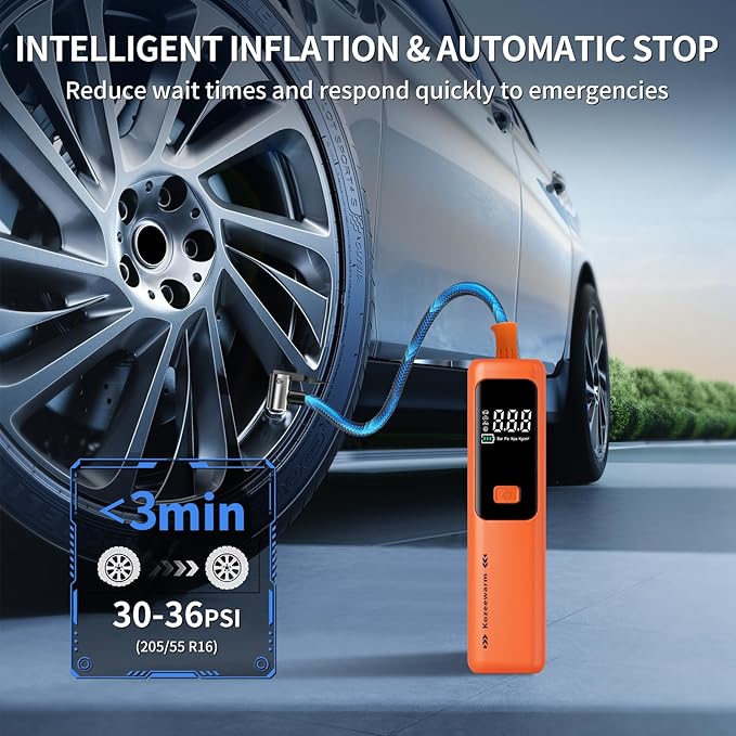 Tire Inflator Portable Air Compressor - ZGWATO Tire Air Pump with Digital Pressure Gauge, Auto Shut Off, 3X Faster Inflation, Cordless Tire Inflator for Car, Motorcycle, Bike, Bicycle and Ball, Orange