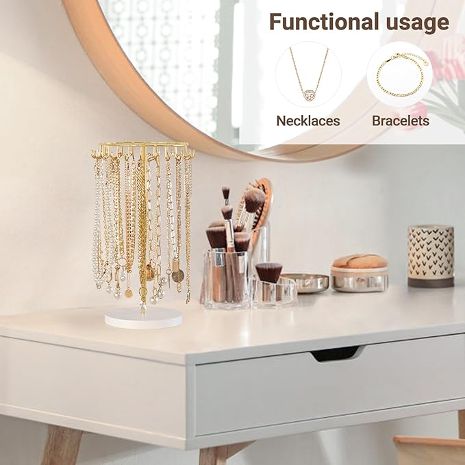 Mkono Necklace Holder Metal Jewelry Display Stand Necklace Organizer with 22 Hooks for Storage and Hanging Bracelet Keychain 