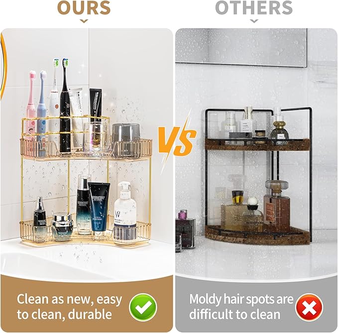shuang qing Upgraded 2-Tier Corner Bathroom Countertop Organizer – Spacious Storage for Makeup, Skincare & Perfumes, Built-in