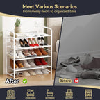 Shoe Rack Metal, Closet Shoe Organizer 4 Tier, Stackable & Adjustable, White