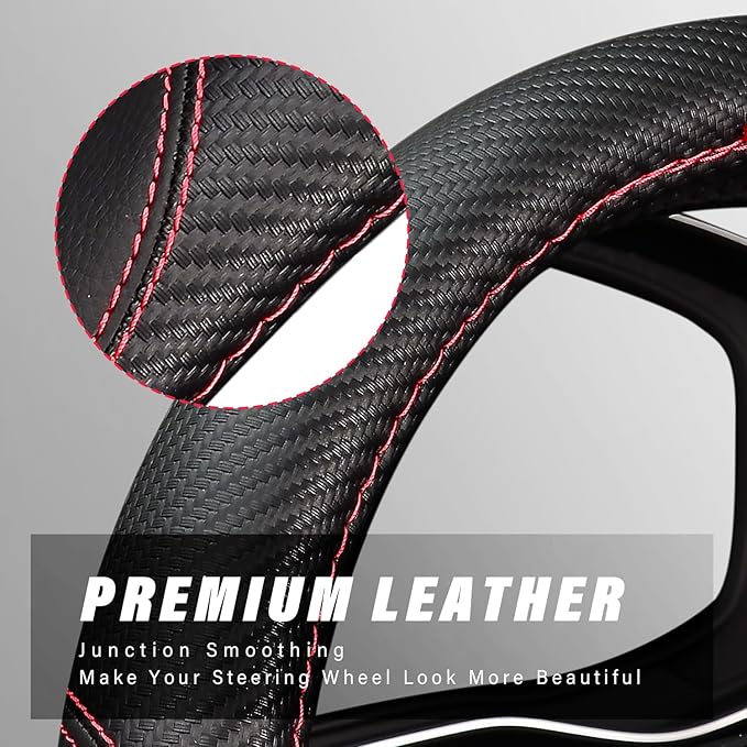 LABBYWAY Microfiber Leather Auto Car Steering Wheel Cover, Universal Fit 15 Inch Anti-Slip Wheel Protector, Black