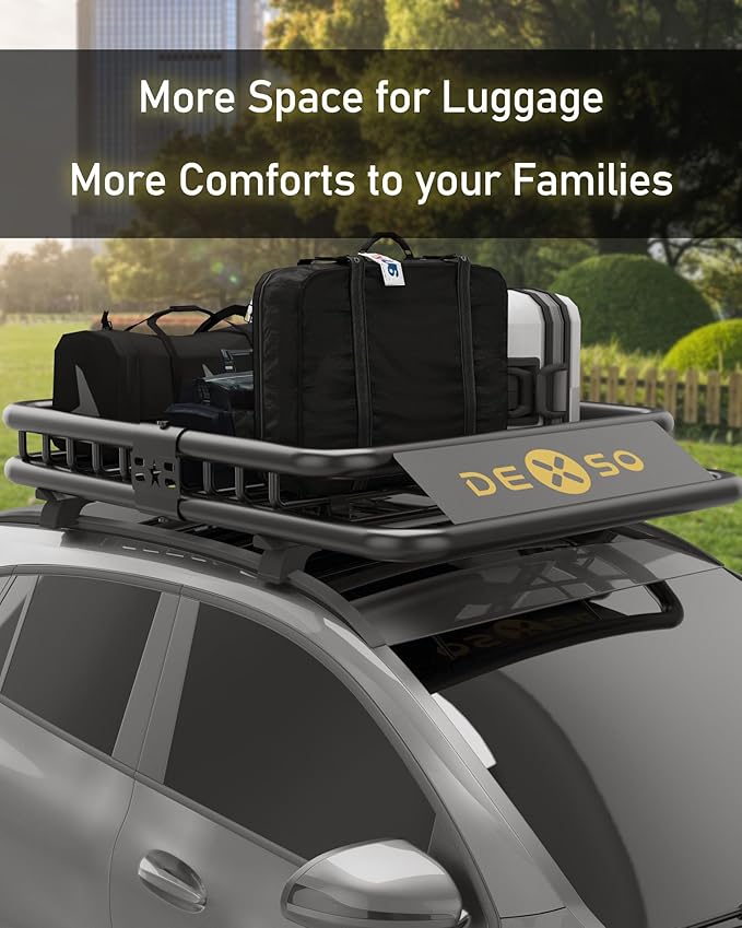 DEXSO 64" x 50" Universal Roof Rack Basket, 200 Lbs Capacity Rooftop Cargo Carrier Basket with Extension Luggage Rack Heavy Duty for SUVs, Trucks, Vehicles