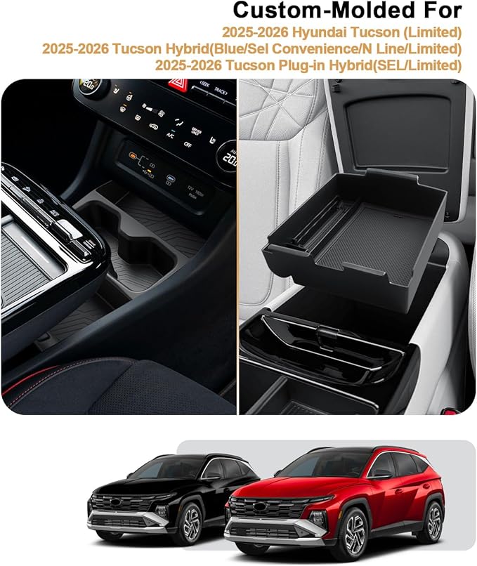 2026 Tucson Center Console Organizer - 2 Pcs Center Console Organizer + Lower Console Storage Tray For 2025-2026 Hyundai Tucson(Limited)/Tucson Hybrid - ONLY Fit 2025 2026 Tucson With Electronic Shift