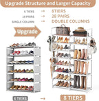 ROJASOP White Shoe Rack, Tall Metal Shoe Rack Organizer for Entryway Closet Garage, 8 Tier Large Shoe Shelf for 26-32 Pairs B