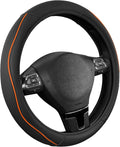 Road Comforts Leather Steering Wheel Cover with Decorative Trim and Piping, Anti-Slip Breathable Design, Fits 14.5–15 Inch Ro