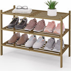 Smiry Bamboo Shoe Rack 3-Tier, Stackable Wooden Shoe Organizer for Entryway & Closet, Free Standing Wood Shoe Storage Shelf f