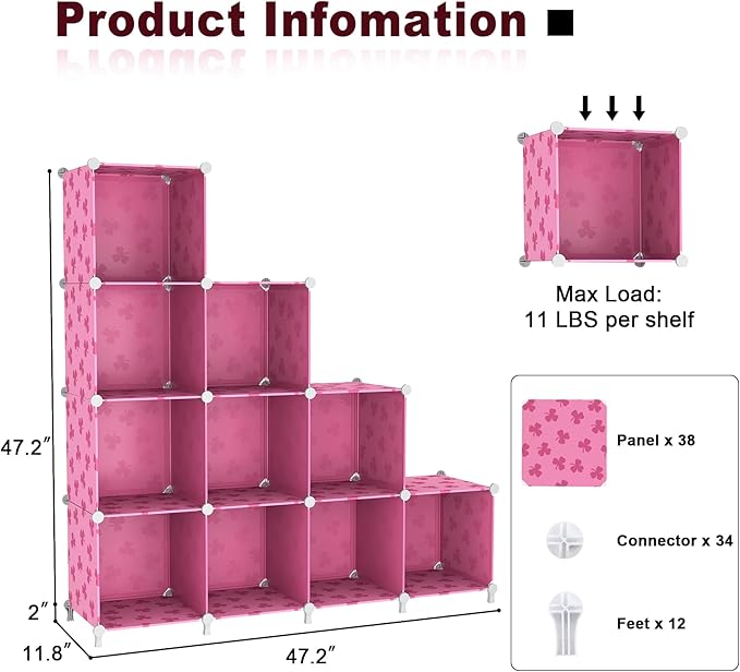 UNKU Cube Storage Organizer, 10 Cube Closet Organizer Storage Shelves, DIY Stackable Bookcase, Clothes Organizer Shelf for Cl