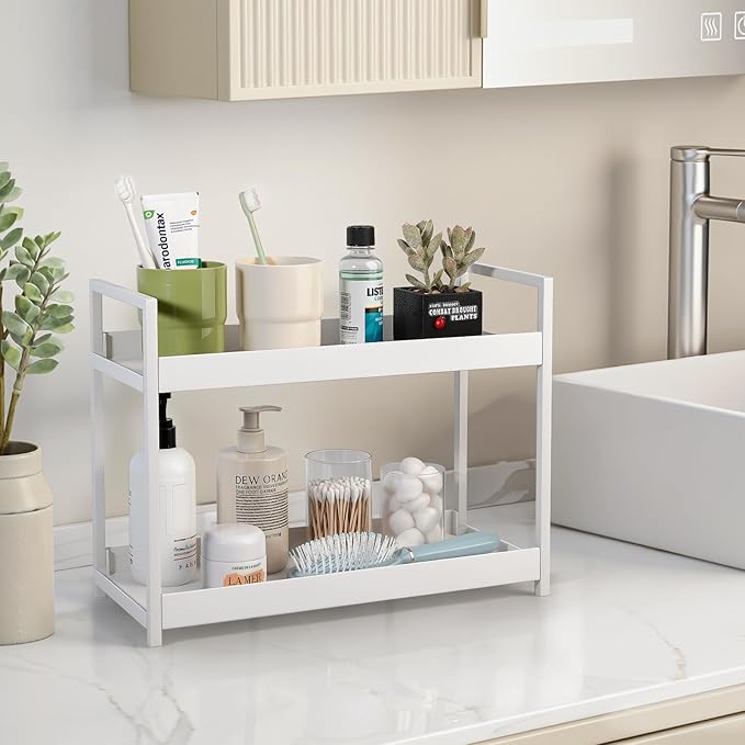 Bathroom Counter Organizer 2 Tier Vanity Storage Countertop Shelf Makeup Organizer Perfume Tray Skincare Holder for Sink, Dre