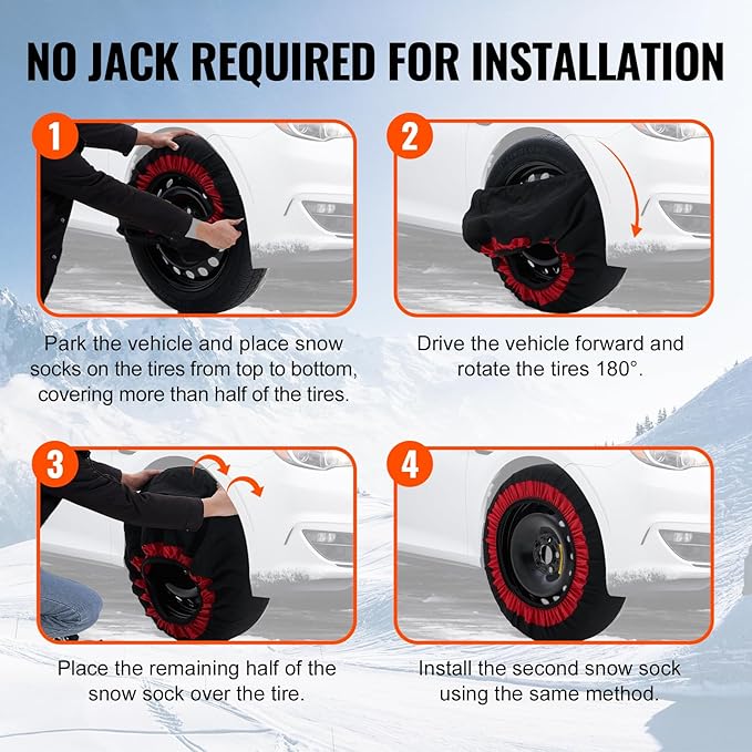 VEVOR Snow Socks for Tires - Excellent Alternative for Tire Chains, Polyester Fiber Tire Socks for Snow, Fits Car, SUV, Picku