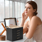 Somduy Jewelry Box, 5 Layers Jewelry Storage Display Box with Glass Lid for Women, 4 Drawers,Large Capacity for Necklace Earr