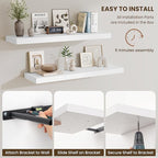 Fun Memories Floating Shelves Set of 2, 36 Inch Long Wooden Wall Shelves, 10 Inch Deep Wall Mounted Storage Shelf with Metal 