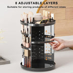 Jiavarry Rotating Makeup Organizer for Vanity, 360 Spinning Skincare Organizers with Adjustable Trays, Make Up Desk Storage C