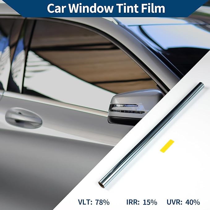Car Window Tint Film Window Privacy Film Car Carbon 2PLY PET 9.84 ft x 19.69 Inch 1 Pc Light Blue VLT 78% IRR 15% UVR 40%
