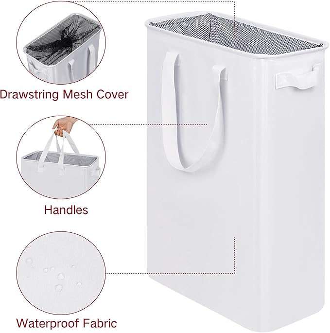 efluky Slim Laundry Basket, Narrow Laundry Hamper with Handles, Collapsible Dirty Clothes Hamper, Tall Laundry Bin for Laundr