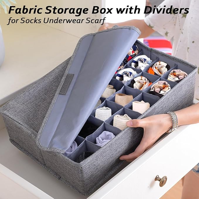 AARAINBOW 4 Packs Underwear Socks Ties Storage Organizer with Lids Foldable Closet Drawer Organizer 120 Cells, Fabric Wardrob