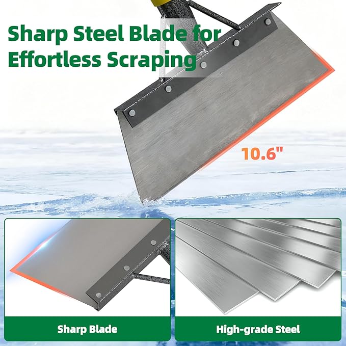 Floor Scraper Long Handle - Ice Removal Tool, Multifunctional Garden Cleaning Flat Shovel, 74" Weed Scraper Heavy Duty Sharp Blade for Lawn Edging,Sidewalk Weeding,Driveway Steps Snow Shovel