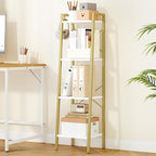 Hzuaneri Ladder Shelf, Bookshelf Bookcase, Freestanding Corner Storage Shelve with 2 Hooks for Home Office, Living Room, Kitc
