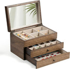 Meangood Jewelry Box Organizer for Women, 3 Layer Large Jewelry Storage Case, Rustic Wooden Jewelry Box with Mirror & Ring Tr