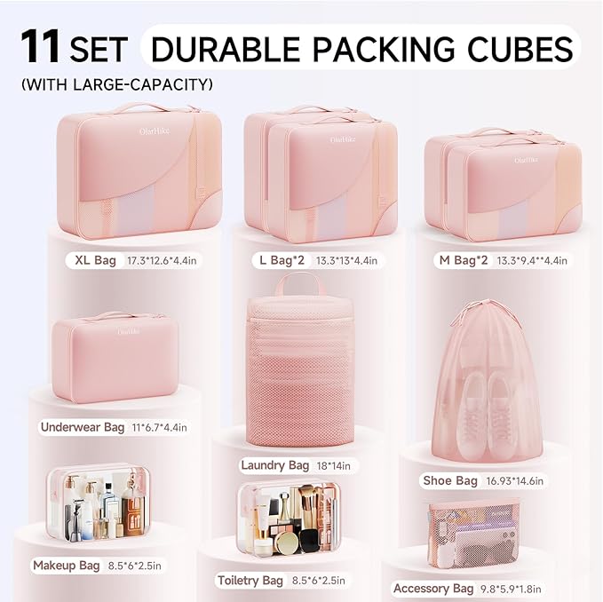 11 Set Packing Cubes for Travel, Gifts for Women Mom Kids, TSA Approved Bags for Makeup, Cosmetic, Toiletry, Suitcase Organiz
